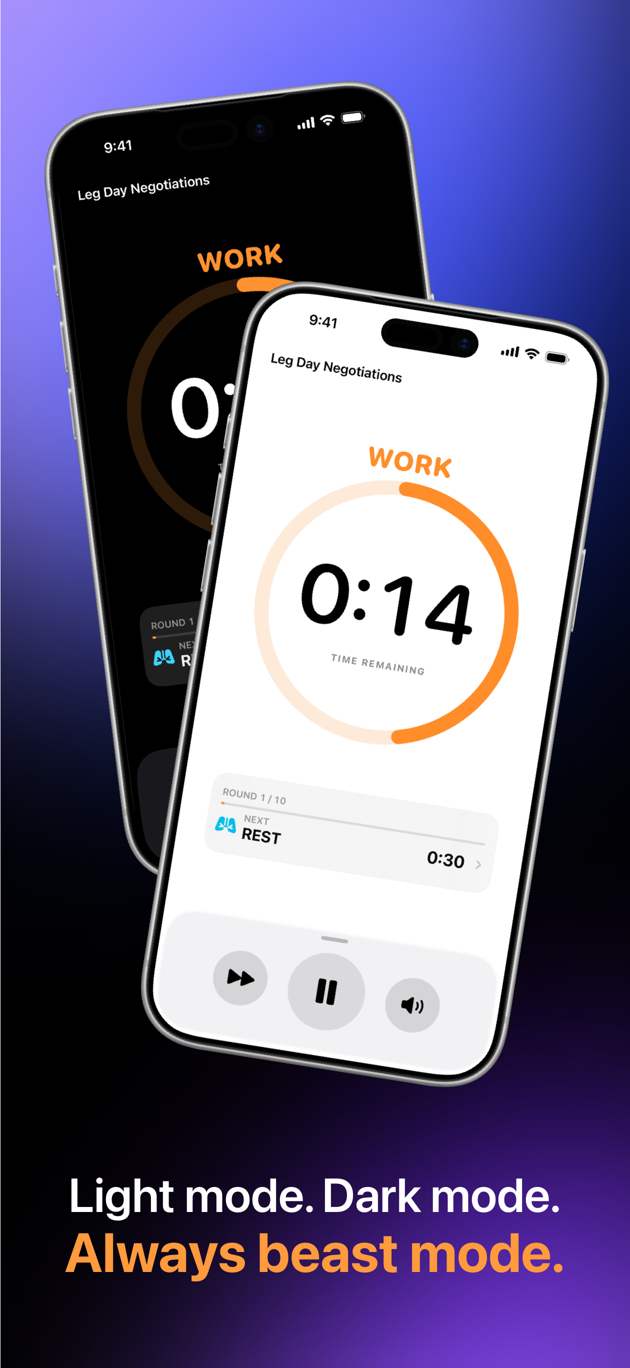 FourEver timer shown in light and dark appearance